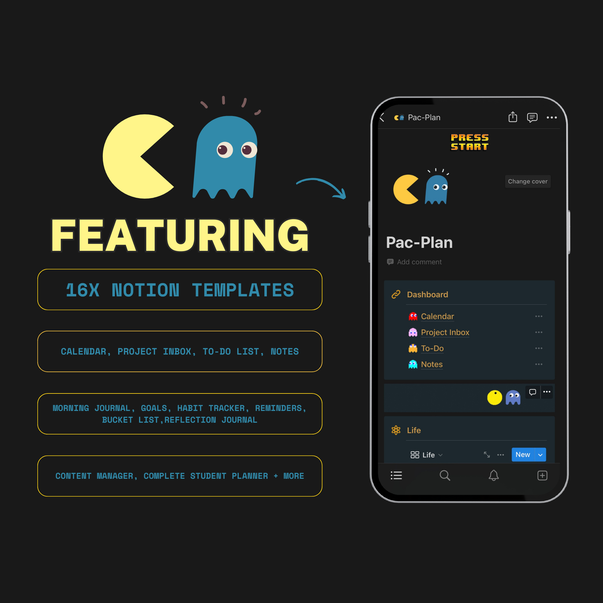Mídia 2 de PAC-PLAN - Modelo de noção com tema do Pac-Man gratuito.