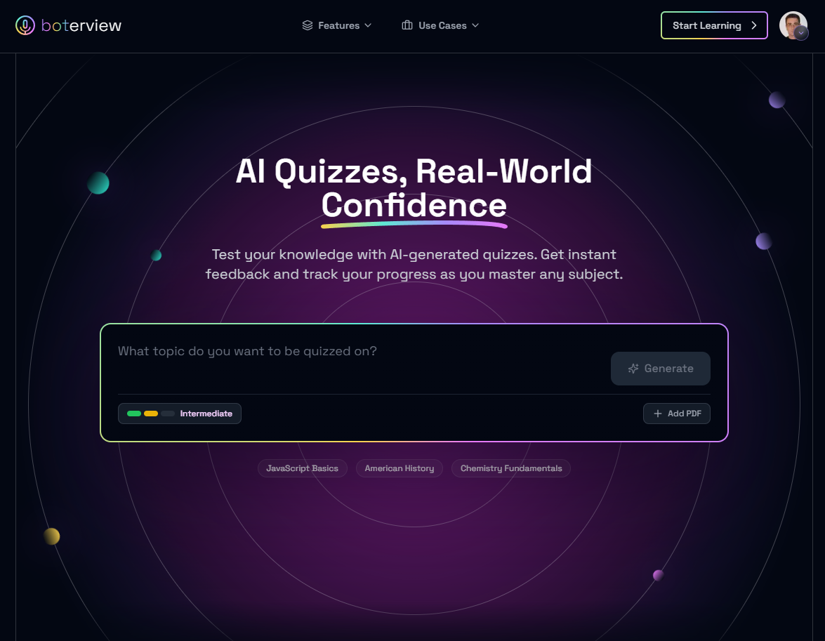 boterview Quiz - Main product screenshot demonstrating key features and user interface