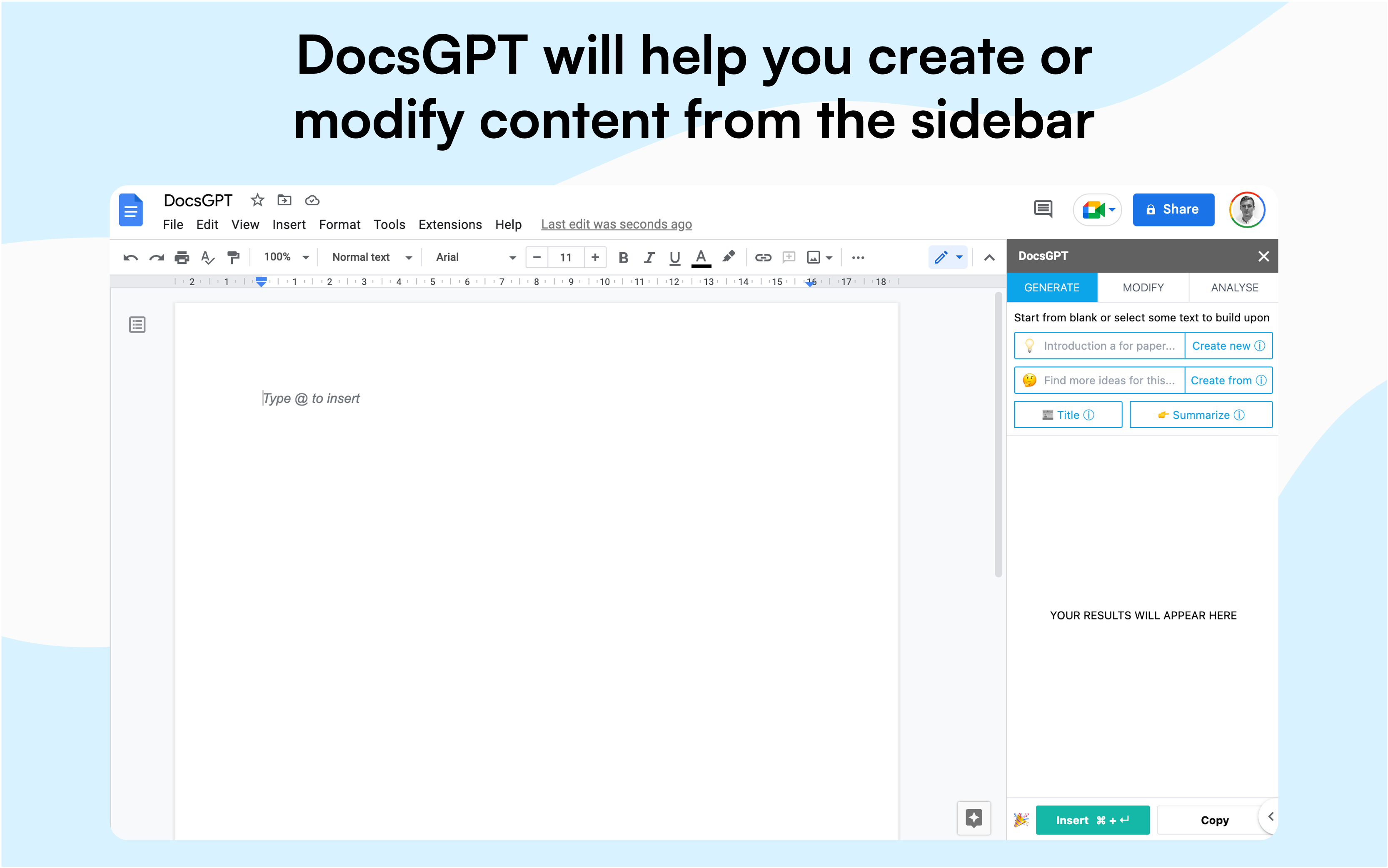 Docsgpt - Google डॉक्स के लिए AI - GPT के साथ अपने पाठ को उत्पन्न या संशोधित करें मीडिया 2