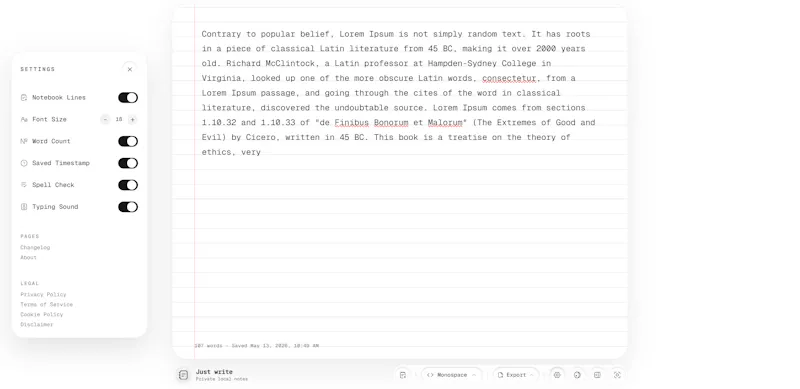 Justwrite screenshot 2