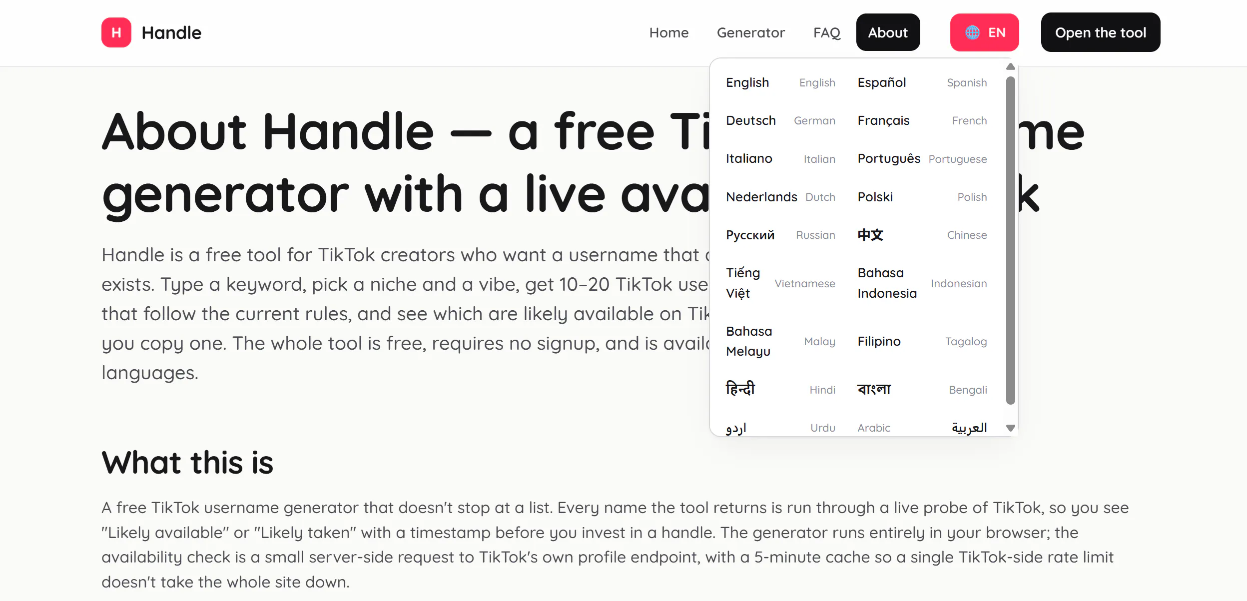 Handle — Free TikTok Username Generator gallery image