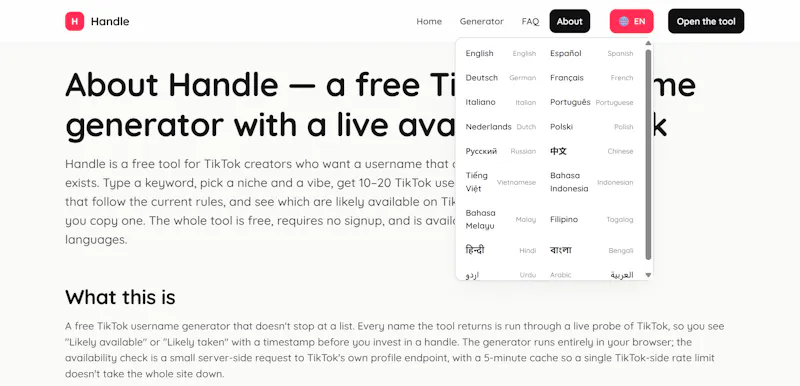 Handle — Free TikTok Username Generator screenshot 4