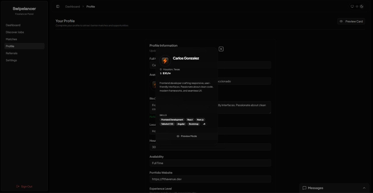 Swipelancer - Screenshot 2 showing product features and functionality