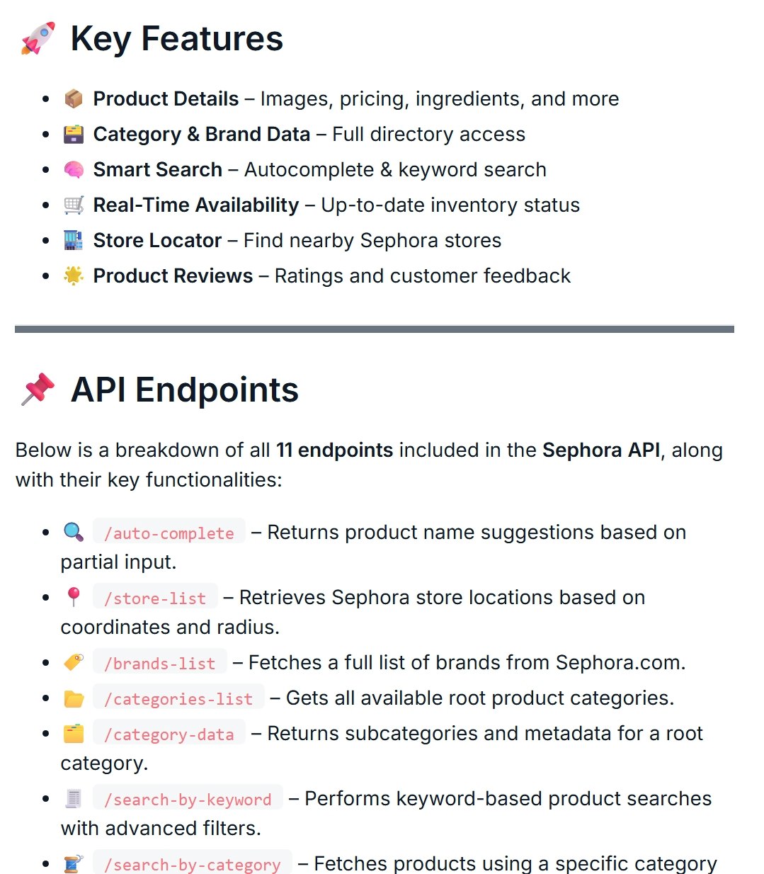 Sephora Data API - Screenshot 2 showing product features and functionality