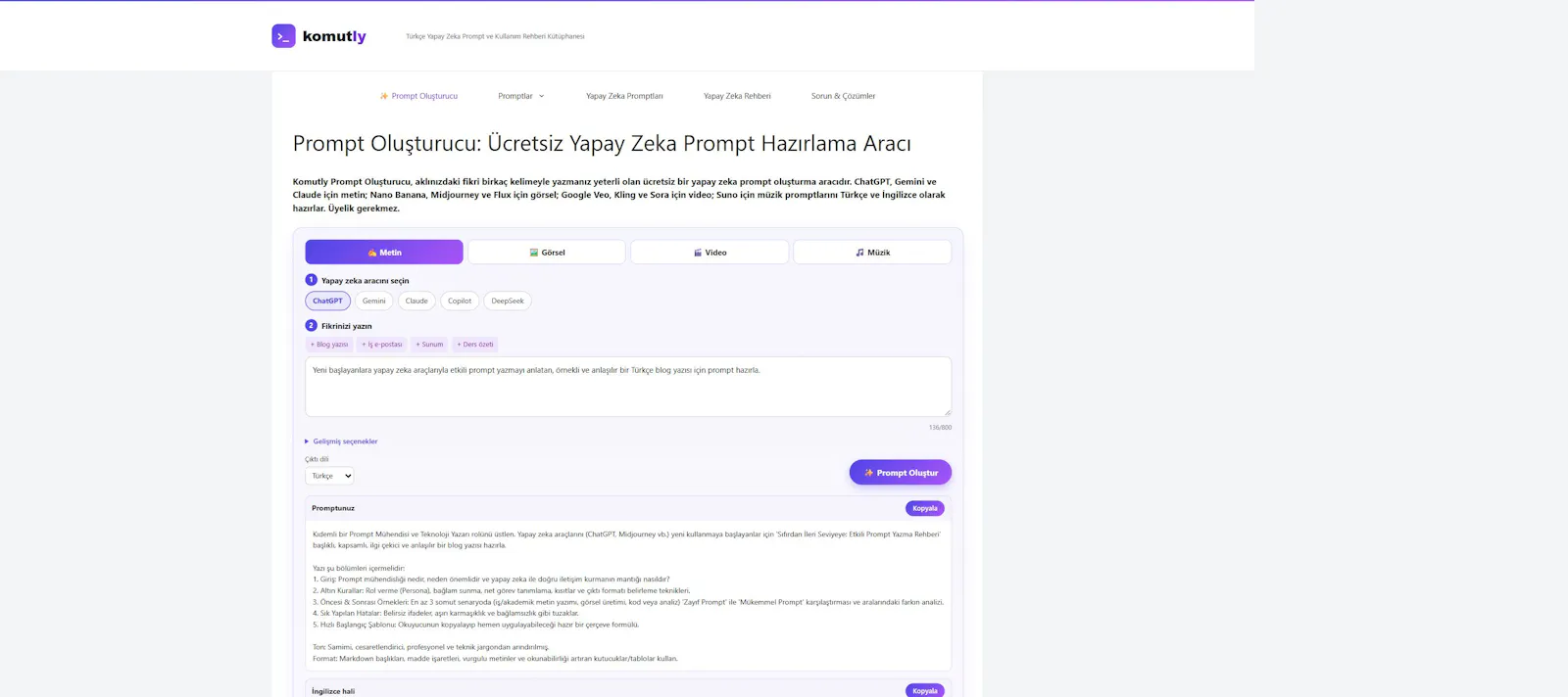Komutly Prompt Generator screenshot 1