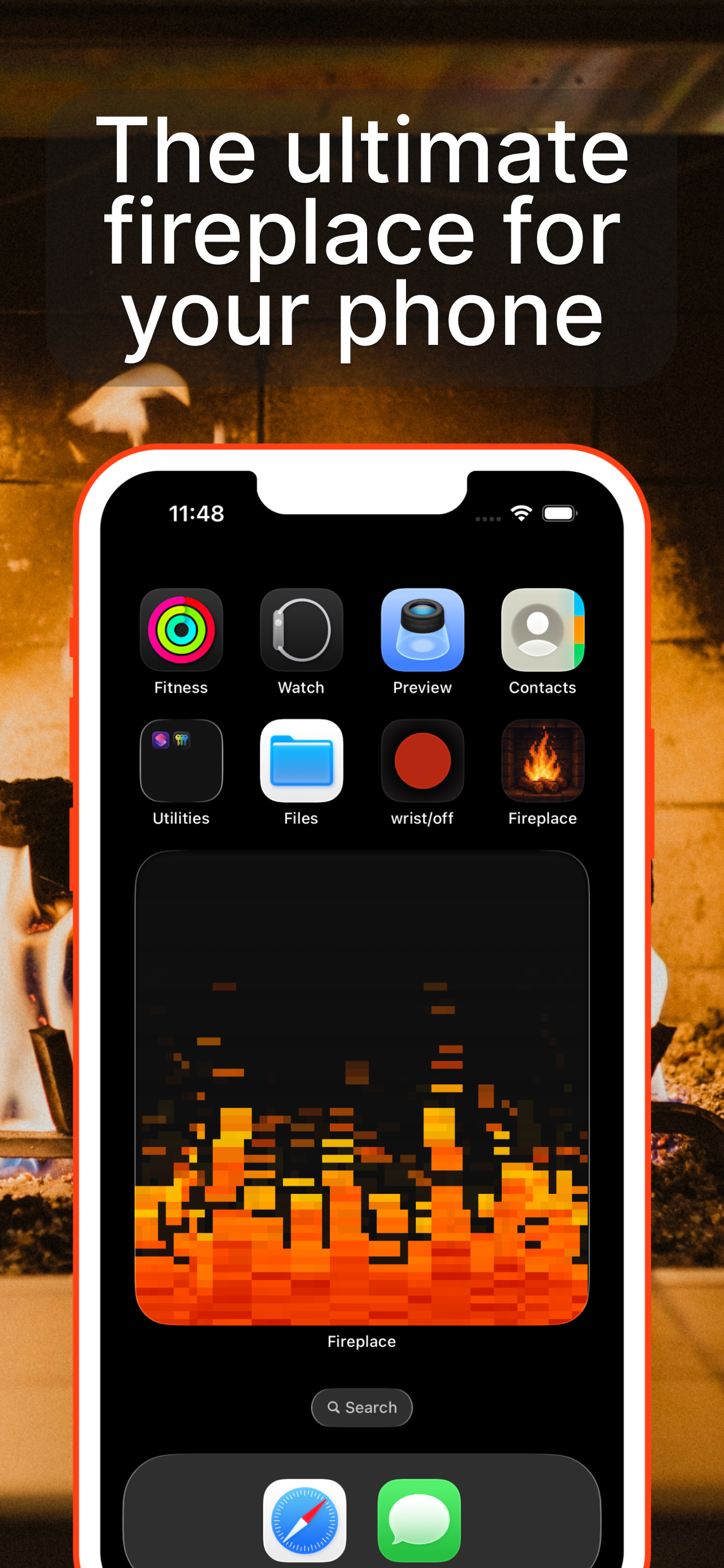Fireplace: for your phone/watch - Main screenshot showing features and interface