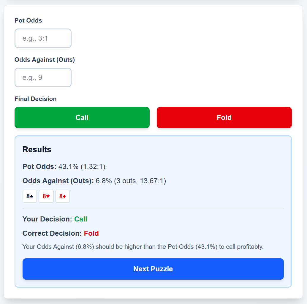 Texas Hold 'Em Poker Pot Odds Puzzler - Screenshot 2 showing product features and functionality