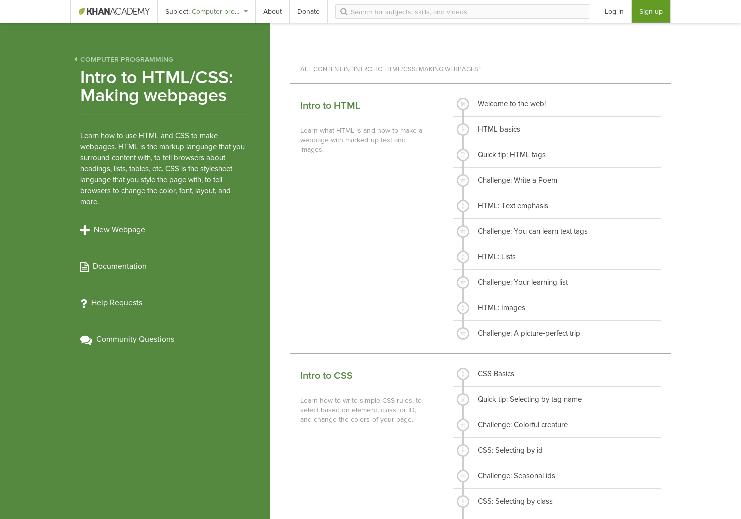 Khan Academy: Intro to HTML/CSS