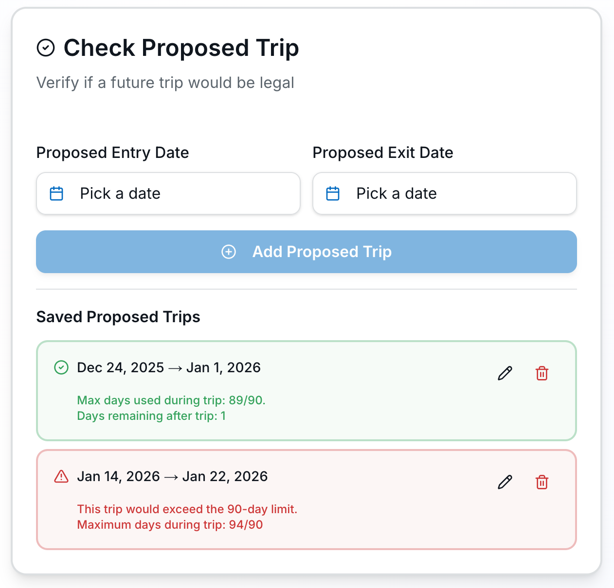 Schengen Visa Stay Calculator - Screenshot 3 showing product features and functionality