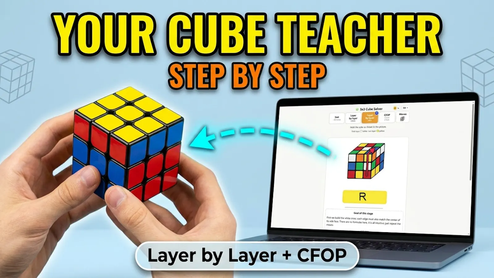 Interactive 3x3 Cube Solver and Coach screenshot 1 (video preview)