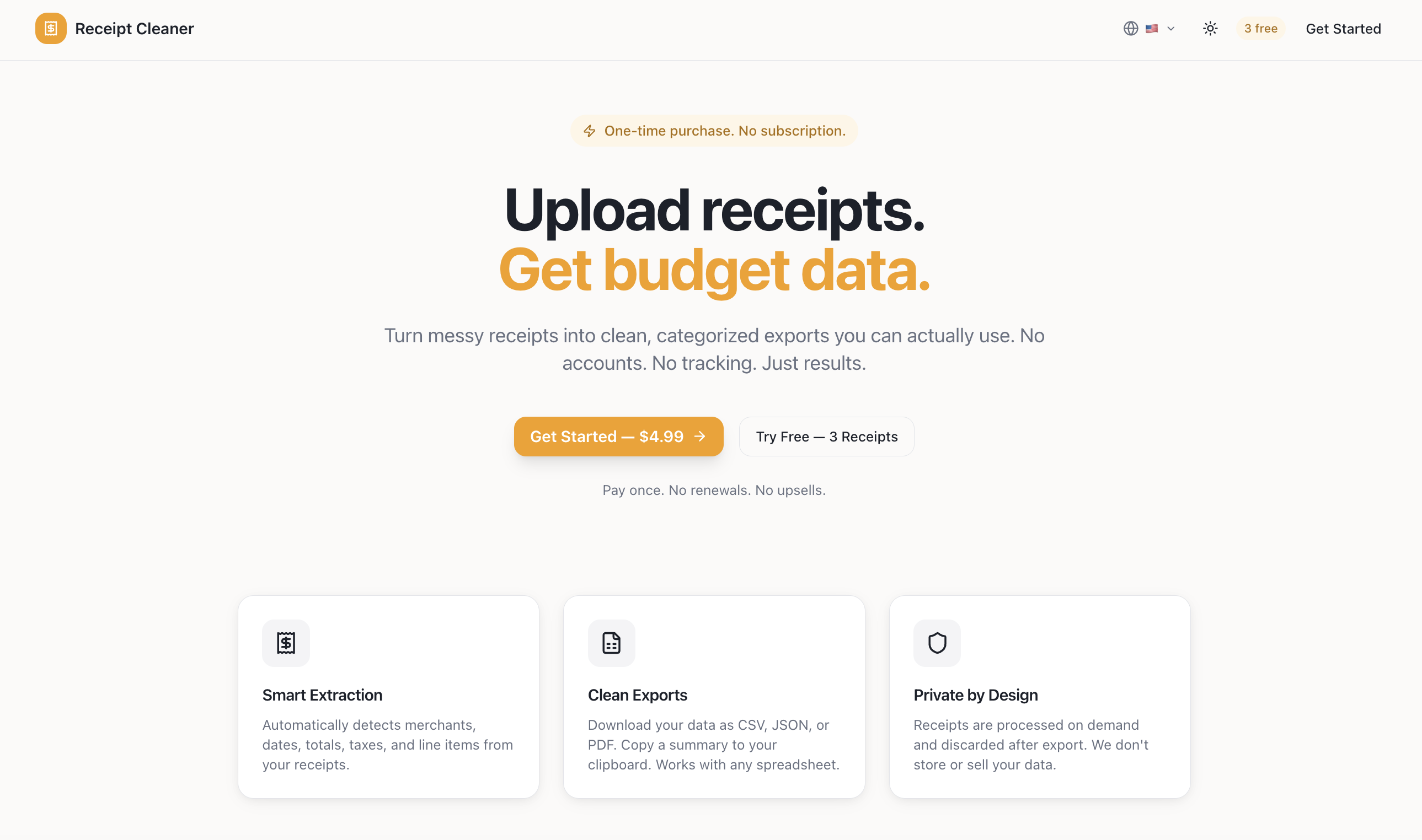 Receipt Cleaner - Main product screenshot demonstrating key features and user interface