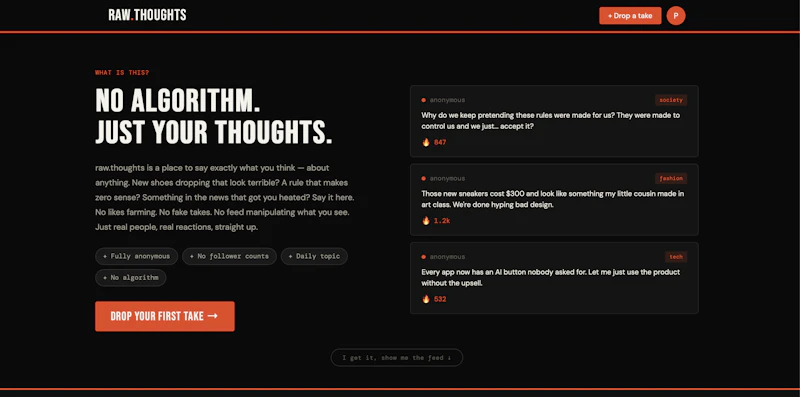 raw.thoughts — say it straight screenshot 1
