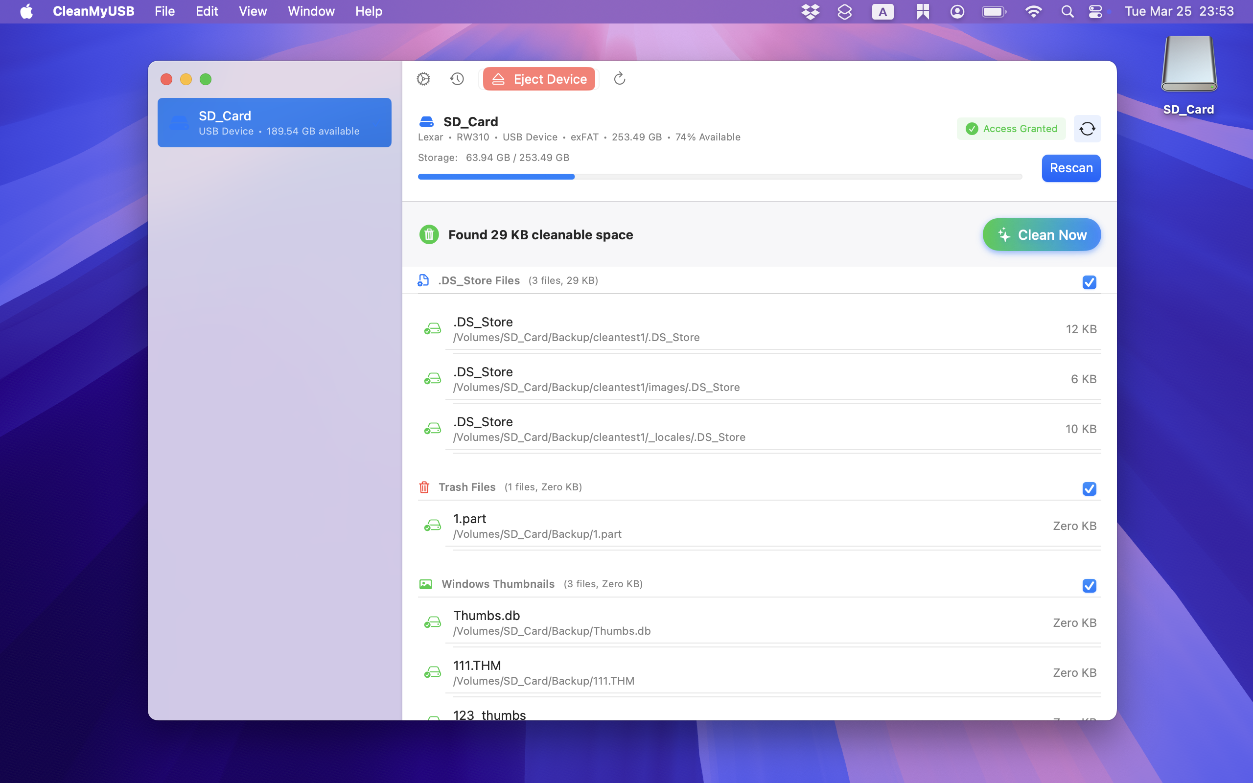 Cleanmyusb - Чистые мусорные файлы Mac на USB -дисках, SD -карты медиа 3