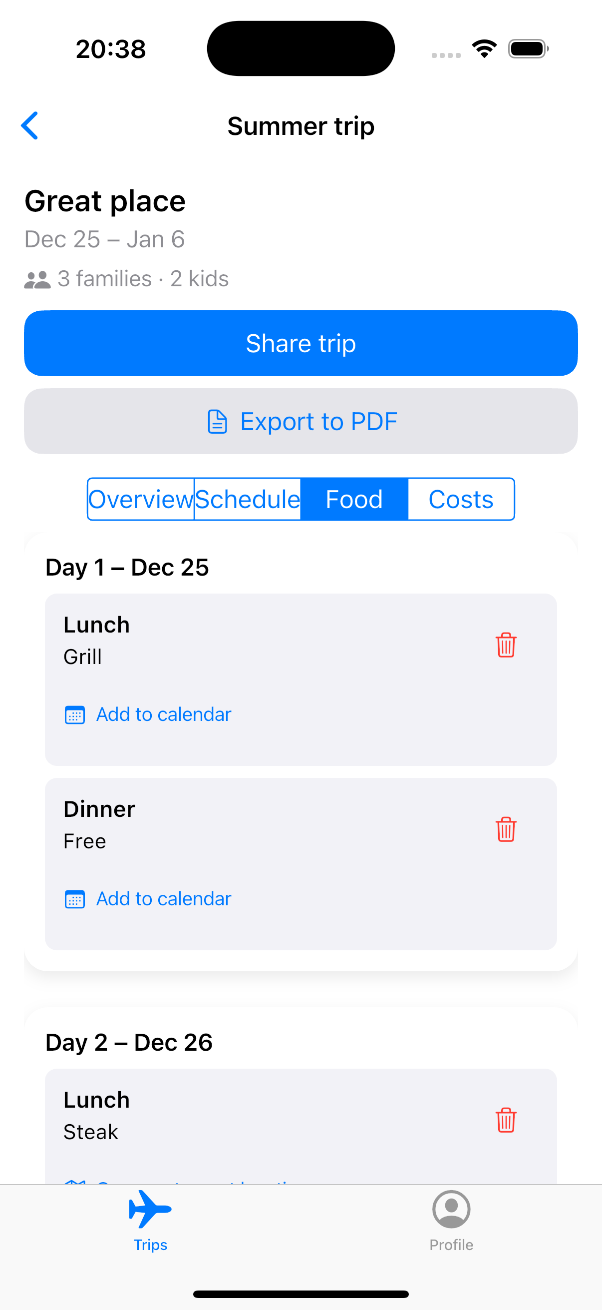 Family trips - Screenshot 4 showing product features and functionality