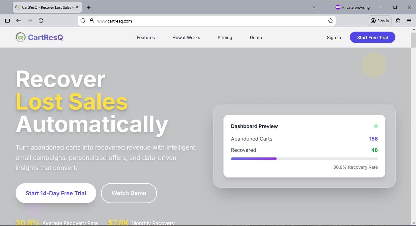 CartResQ - Main product screenshot demonstrating key features and user interface