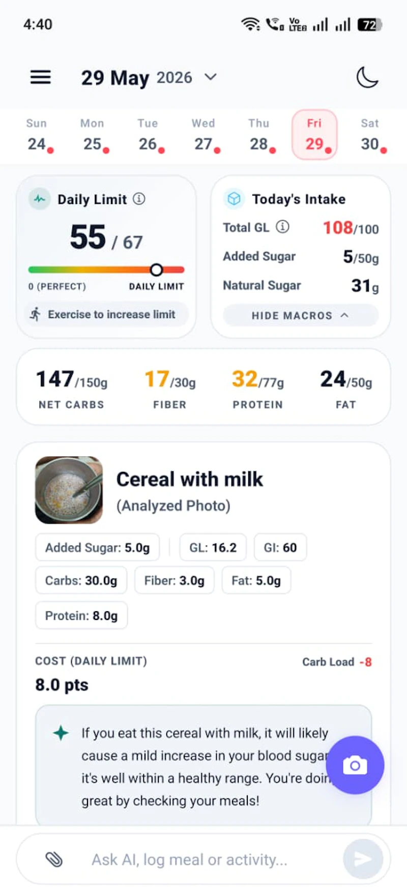 Blood Sugar Meal Tracker App - Sugu screenshot 1