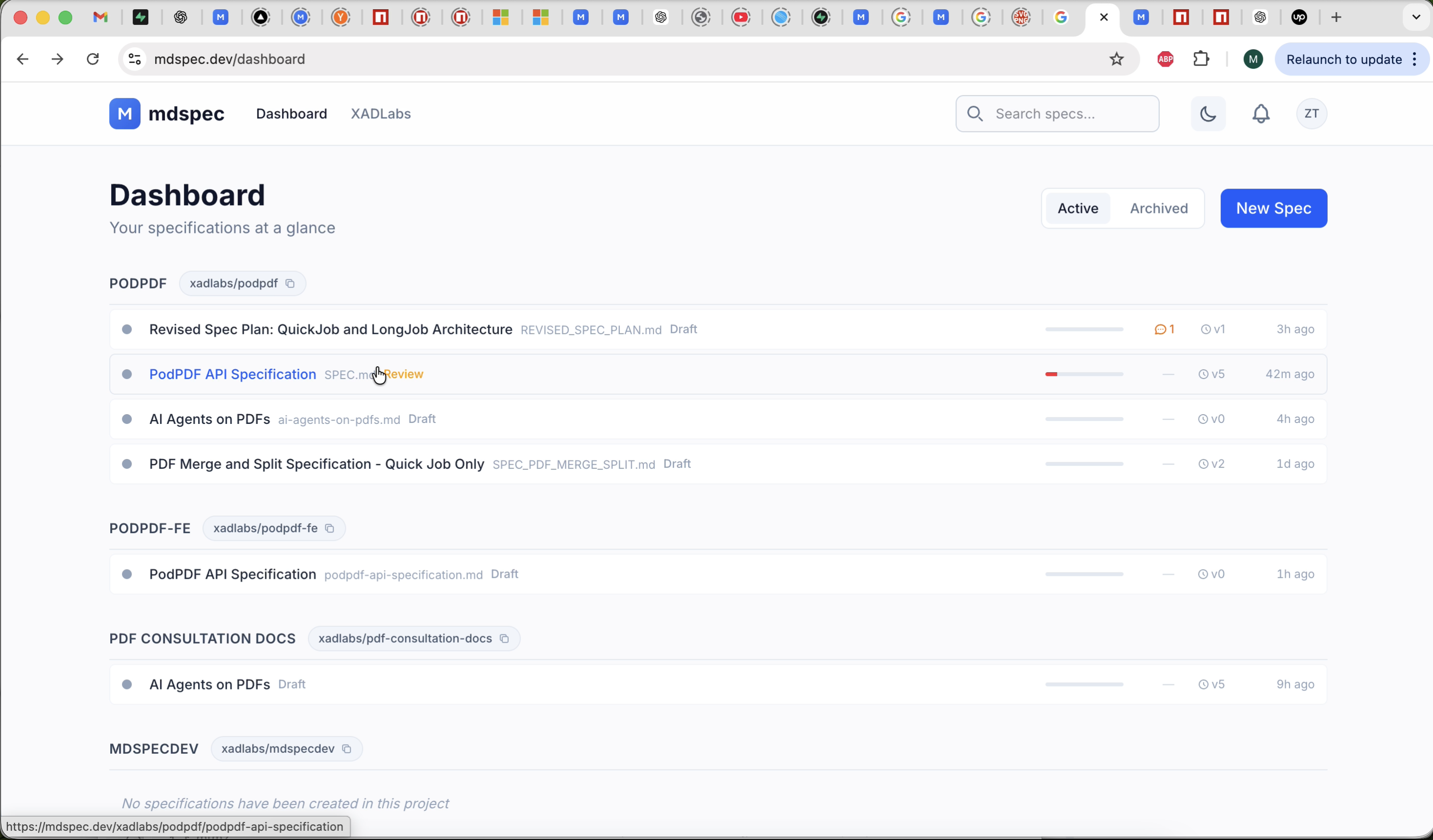 mdspec.dev - Main product screenshot demonstrating key features and user interface