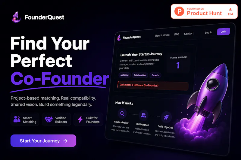 FounderQuest - Tinder-style platform screenshot 1