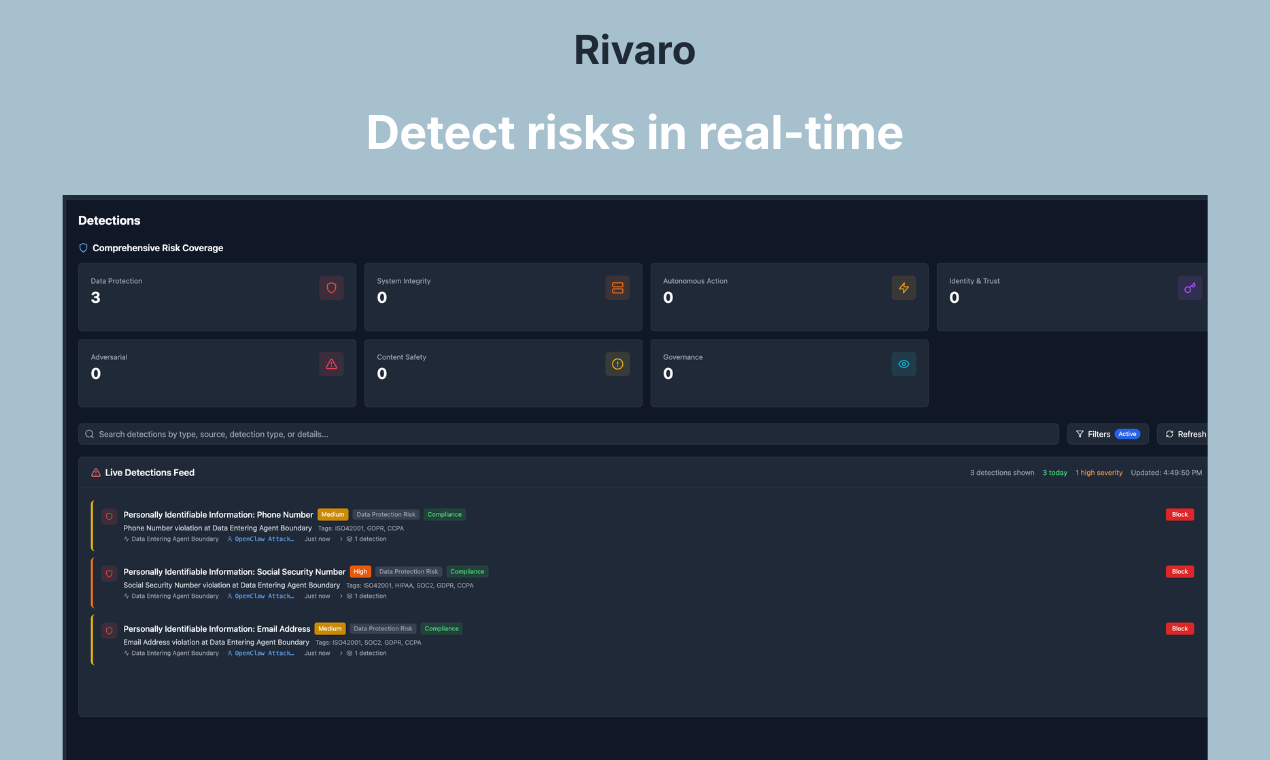 Rivaro for OpenClaw Security - Screenshot 2 showing product features and functionality
