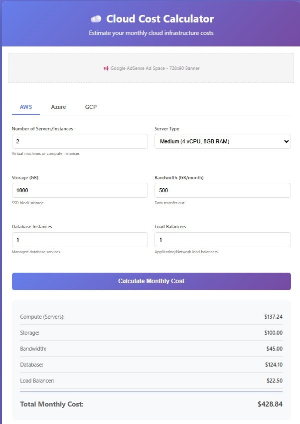 Cloud Cost Calculator gallery image