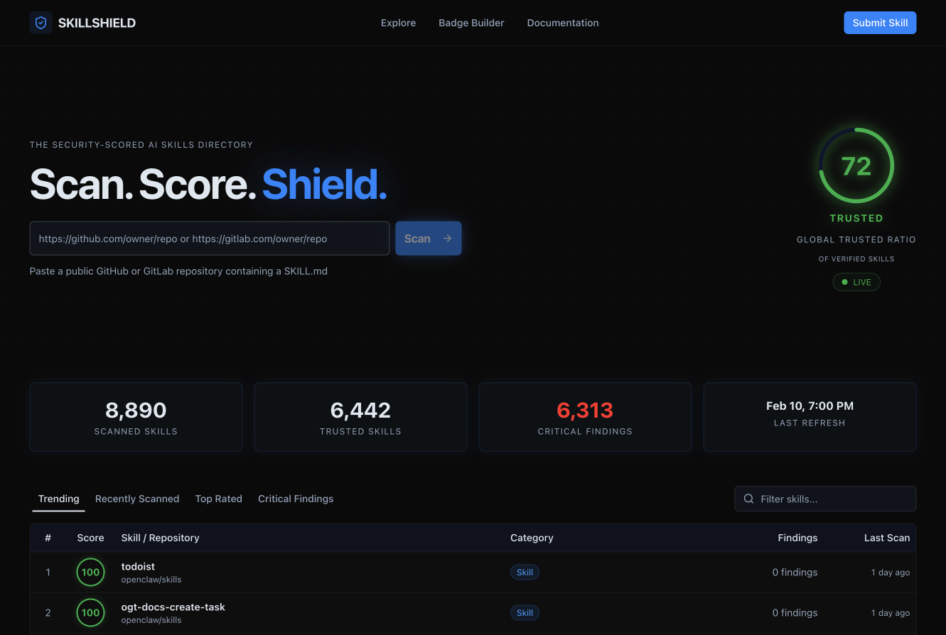 SkillShield - Main product screenshot demonstrating key features and user interface