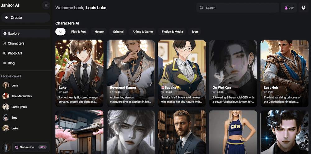 Janitor AI - Main product screenshot demonstrating key features and user interface