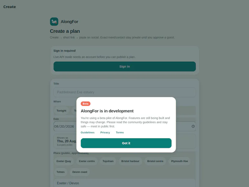 AlongFor Beta Launch! screenshot 1