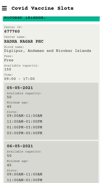 CoWIN slot tracker gallery image