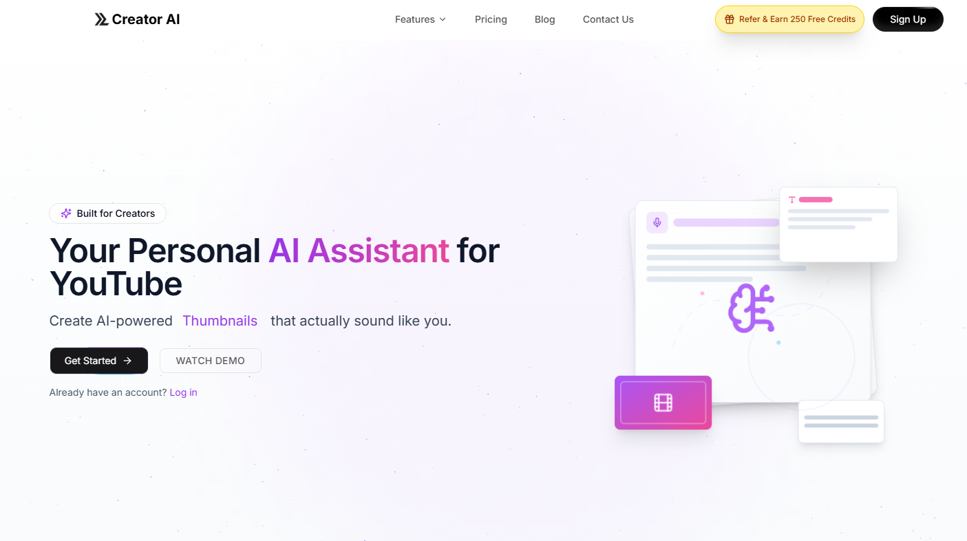 Creator AI - Main product screenshot demonstrating key features and user interface