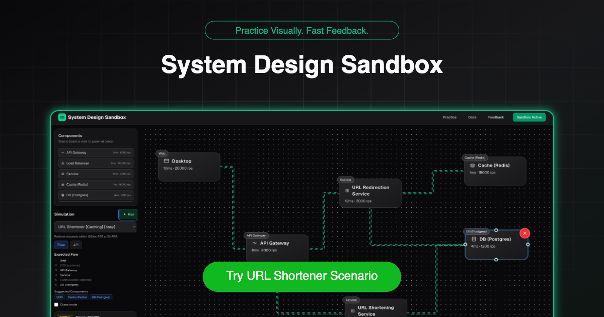 System Design Sandbox - Screenshot 2 showing product features and functionality
