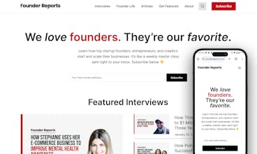 Логотип рассылки Founder Reports: стильный логотип с надписью &ldquo;Founder Reports&rdquo; в элегантном стиле, символизирующий ресурсы и идеи для основателей стартапов.