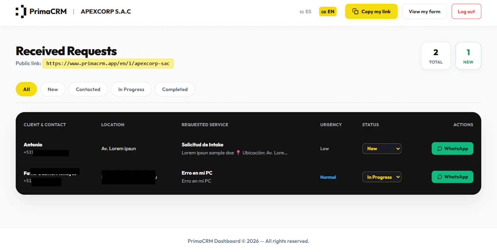 PrimaCRM screenshot 2