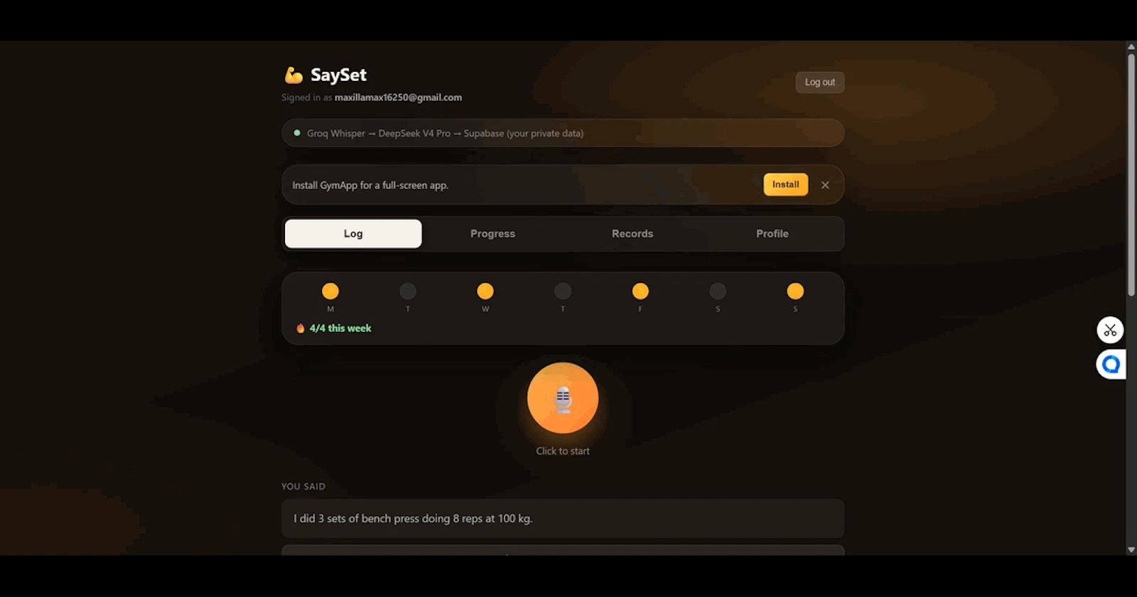 SaySet — Voice Workout Logger screenshot 2