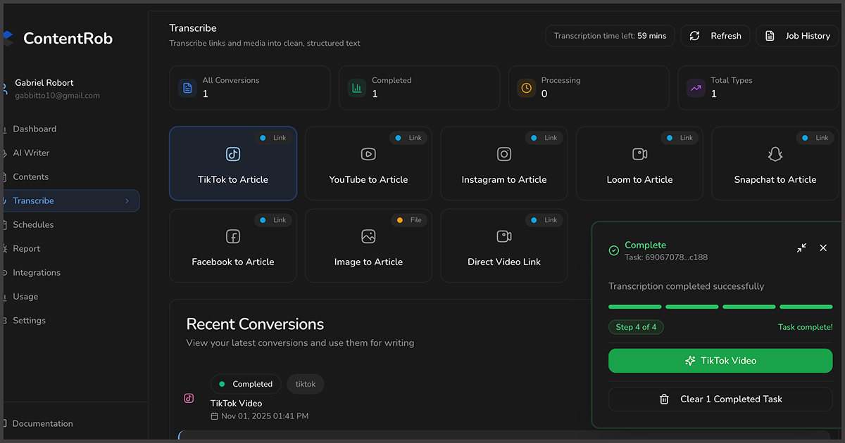 ContentRob-Social videos to SEO articles - Screenshot 2 preview