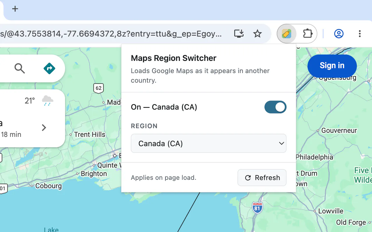 Google Maps Region Switcher gallery image