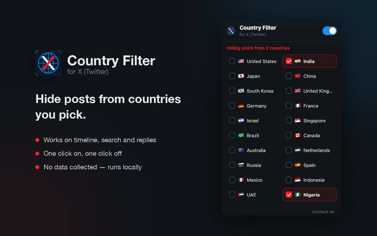 Country Filter for X (Twitter) screenshot 1