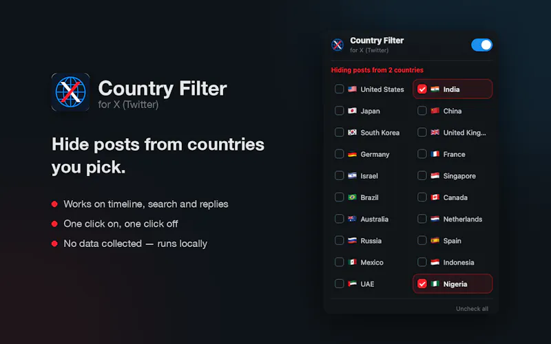 Country Filter for X (Twitter) screenshot 1