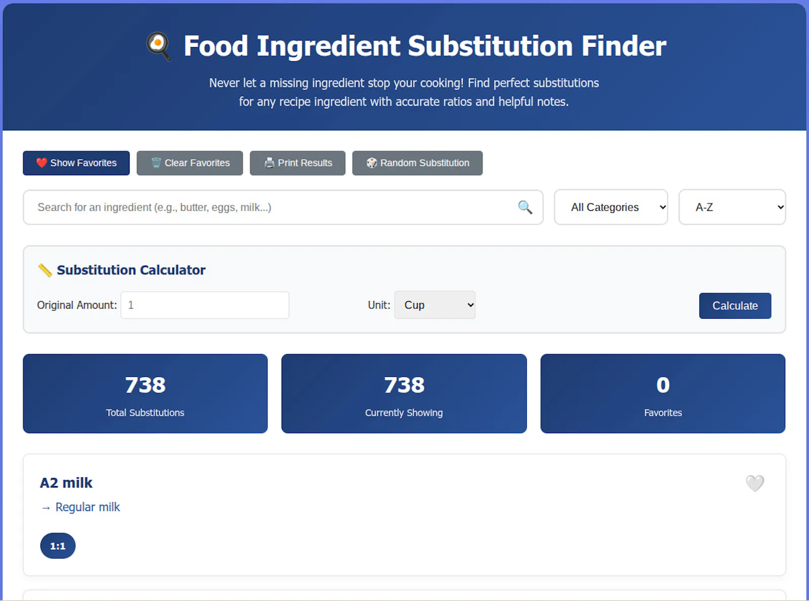 FreeWWW Ingredient Substitution Finder screenshot 1