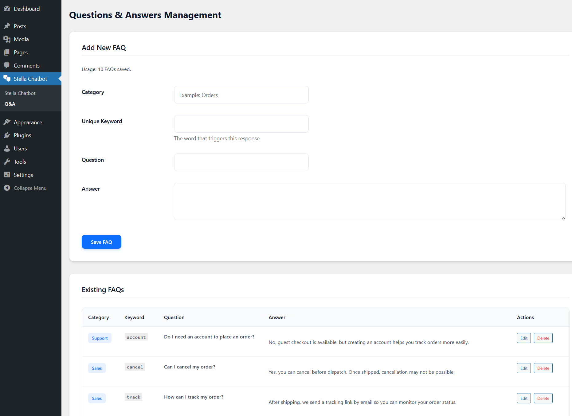 Stella Chatbot Wordpress Plugin gallery image
