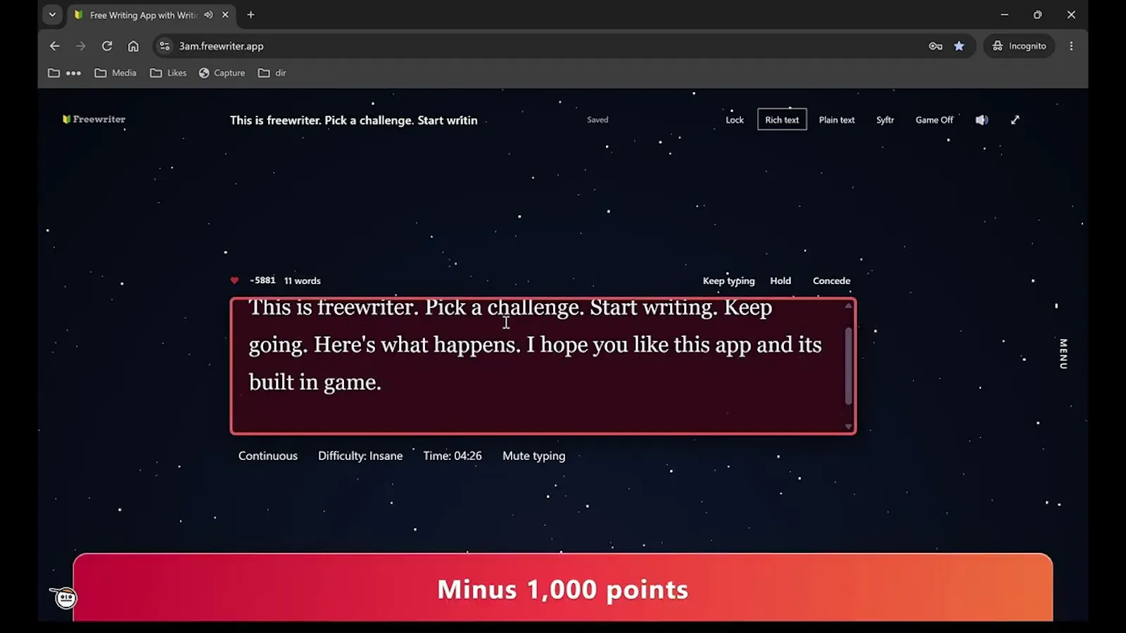 Freewriter screenshot 1 (video preview)