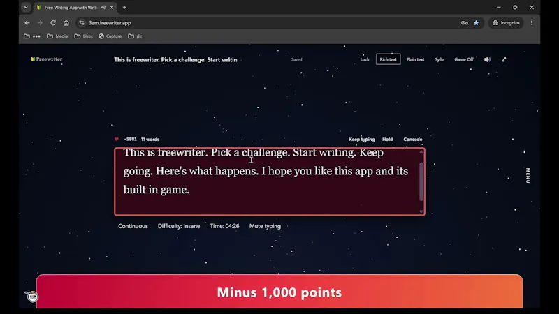 Freewriter screenshot 1 (video preview)