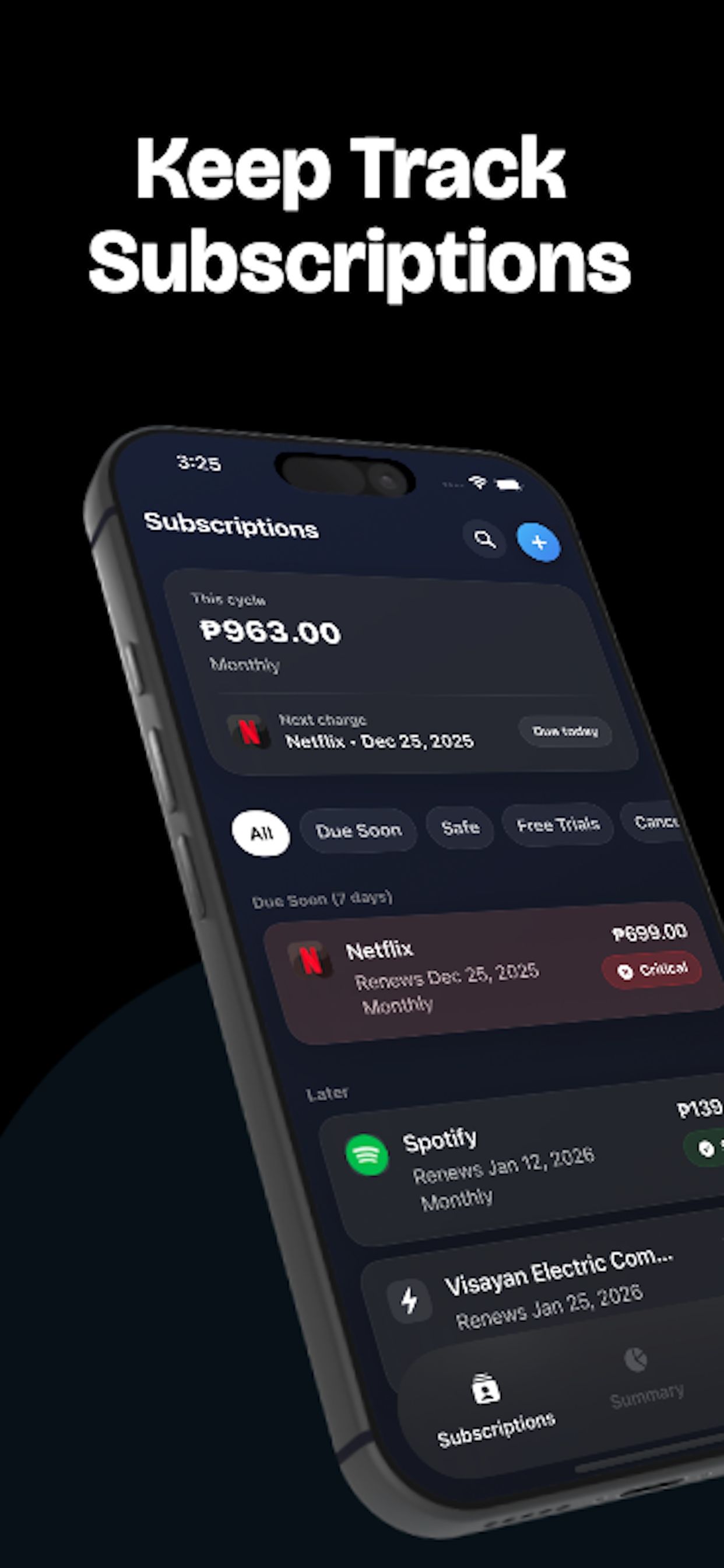 Subscriptly:  Manage Bills gallery image