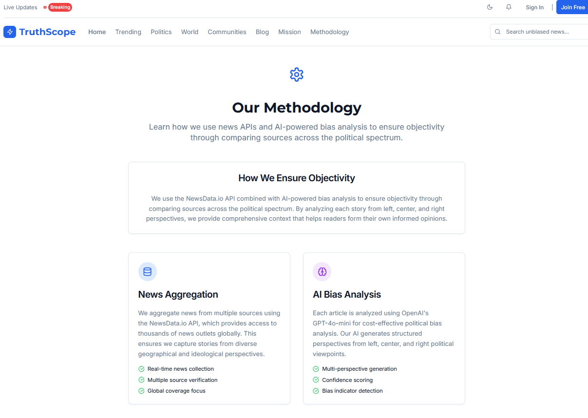 TruthScope - Piattaforma di analisi delle notizie e prospettiva politica imparziali media 5