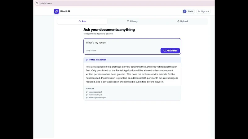 Pimbl – AI Document Vault screenshot 1 (video preview)