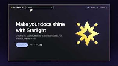 Home page del framework web Starlight con strumenti di navigazione e ricerca.