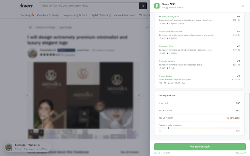 Fiverr SEO Analyzer screenshot 2