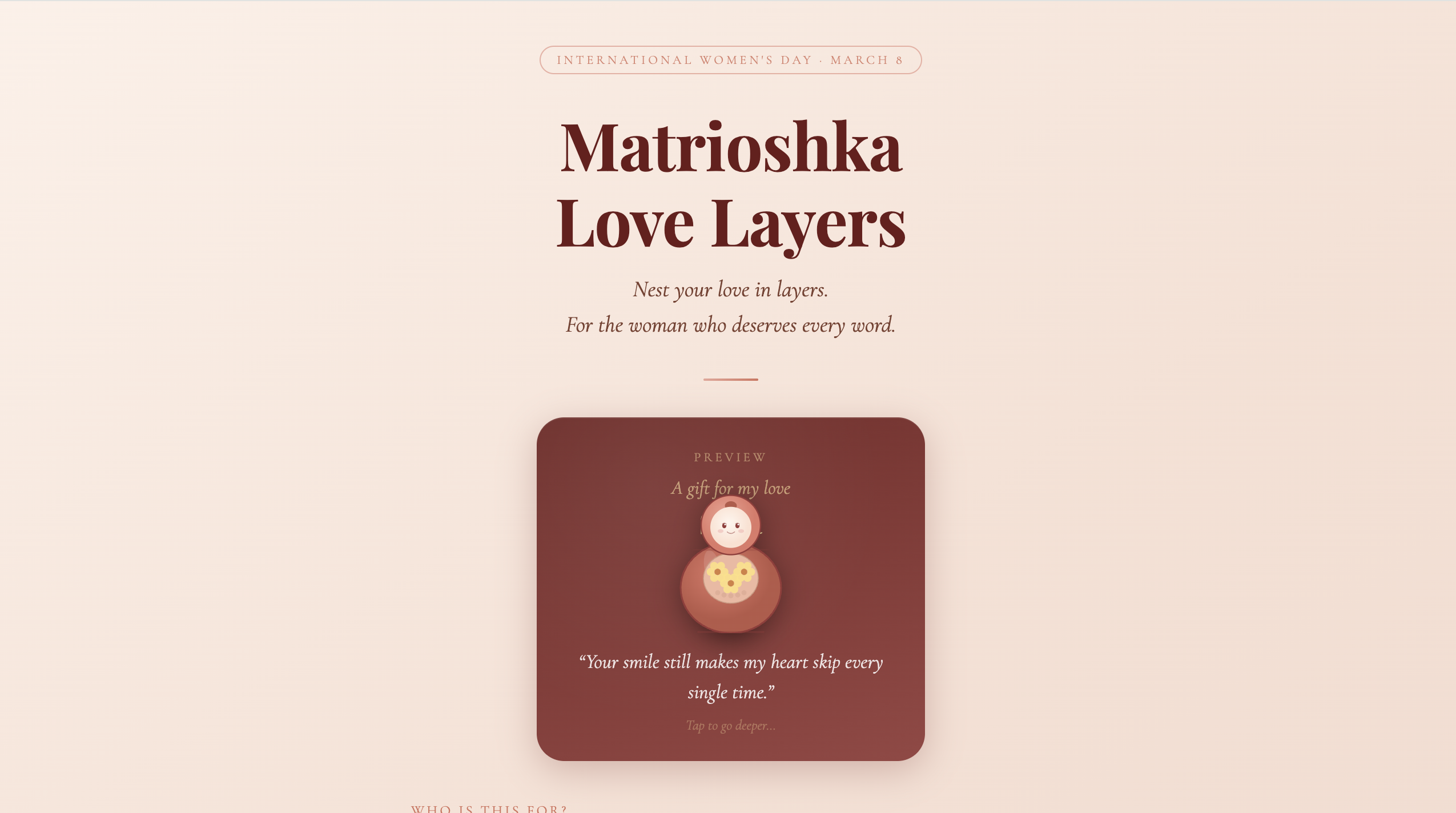 Matrioshka Love Layers - Main product screenshot demonstrating key features and user interface