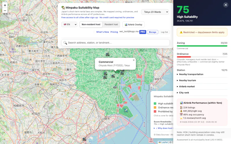 Japan Minpaku Suitability Map screenshot 2