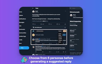 Screenshot della funzione di risposta delle personalità di Birdie, che offre interazioni efficienti e personalizzate sui social media.