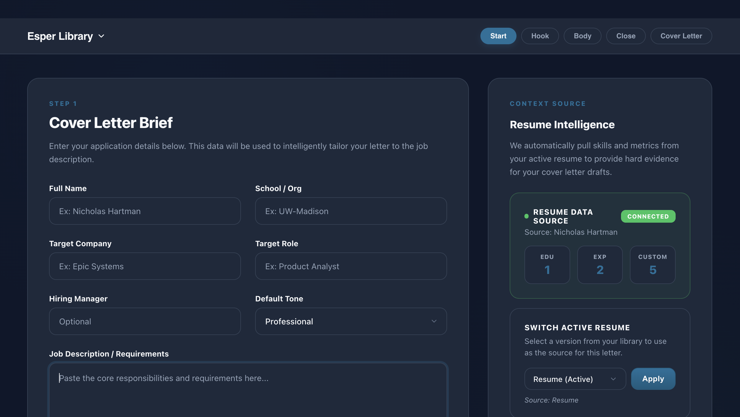 Esper Library: Free BYOAI Resume Engine gallery image